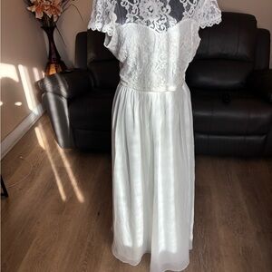 Lulu's White Lace Overlay Wedding Dress